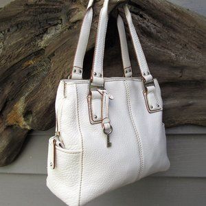 FOSSIL WHITE PEBBLED GENUINE LEATHER TOTE,  3 SECTIONS INSIDE, 9 X 11 X 5